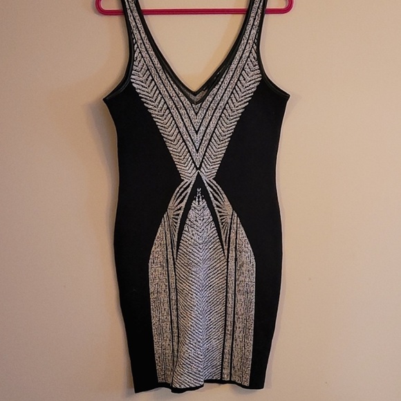 Size Medium Guess Bodycon Sweater Dress Black/Silver - Picture 4 of 4